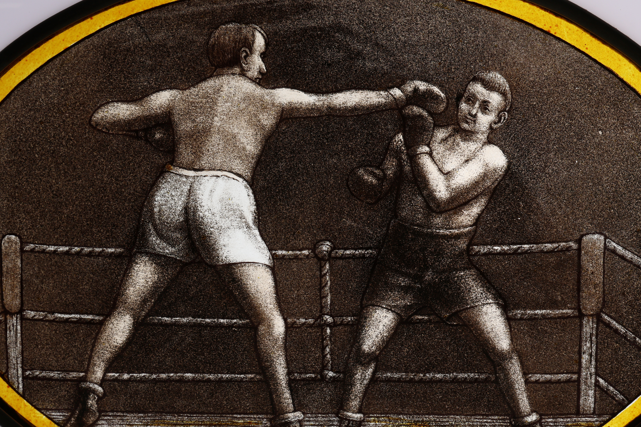 Art Deco Stained Glass Panel Depicting a Boxing Match, Belgium ca. 1910thumbnail